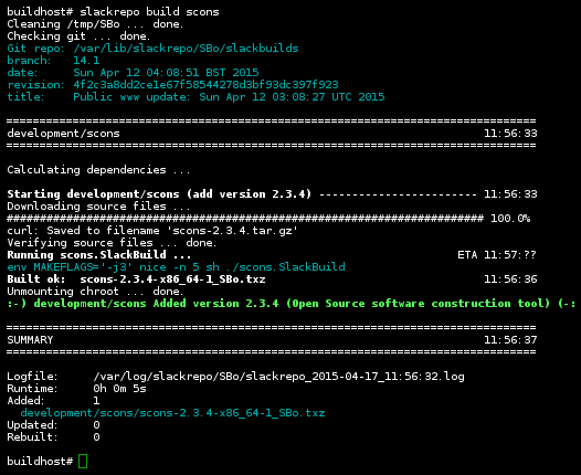 screenshot of 'slackrepo build scons'