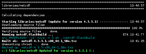 screenshot of an update: 'slackrepo update netcdf'